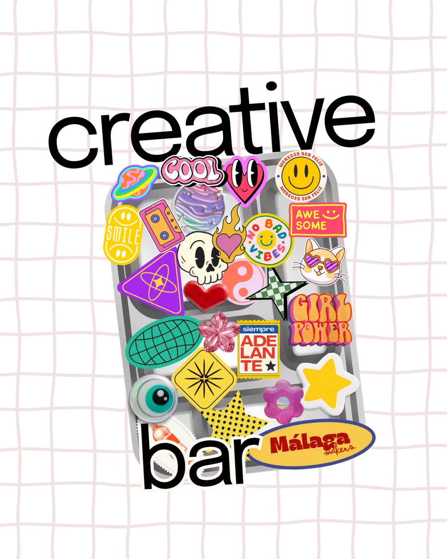 Málaga Makers creative bar with stickers and pieces to customise